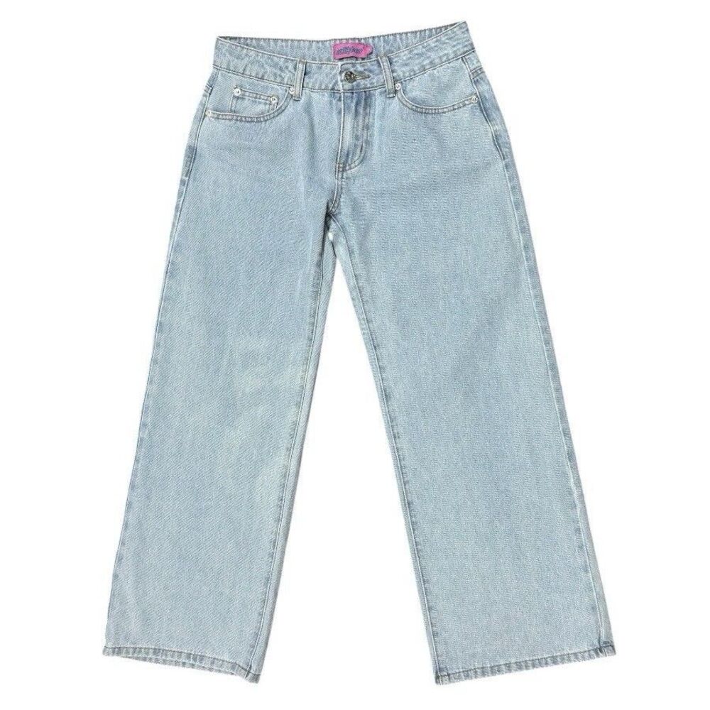 Edikted Low Rise Baggy Wide Leg Jeans Womens Small Light Wash Denim Y2K